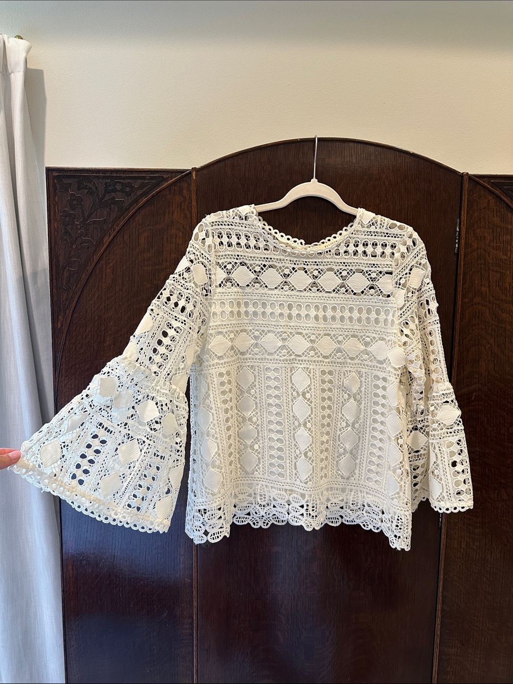 Ellison Ivory Crochet Bell-Sleeve Top